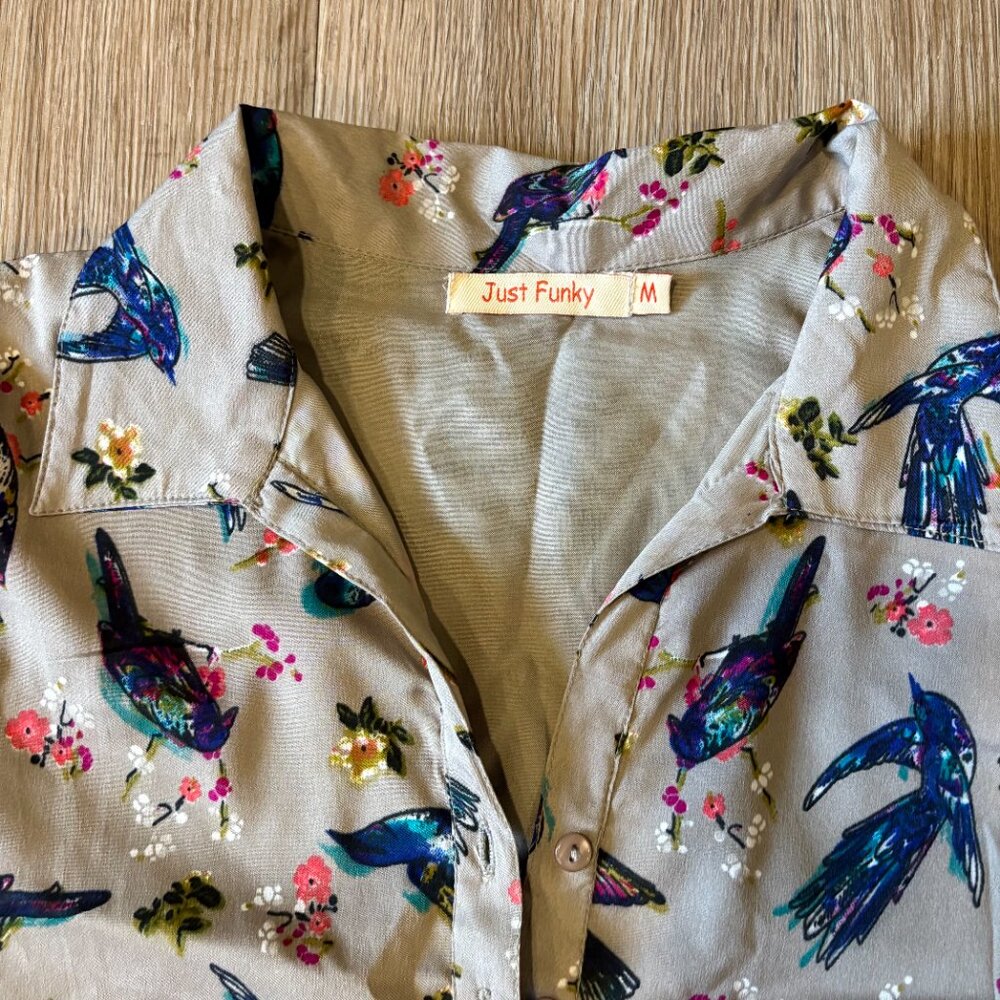 JUST FUNKY Bird & Floral Print Dress - Size M - Picture 5 of 6